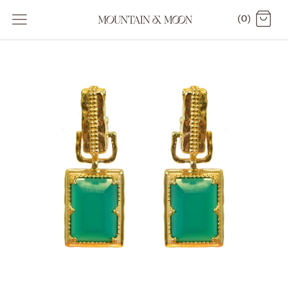 Mountain and Moon Green Onyx and Gold Earrings